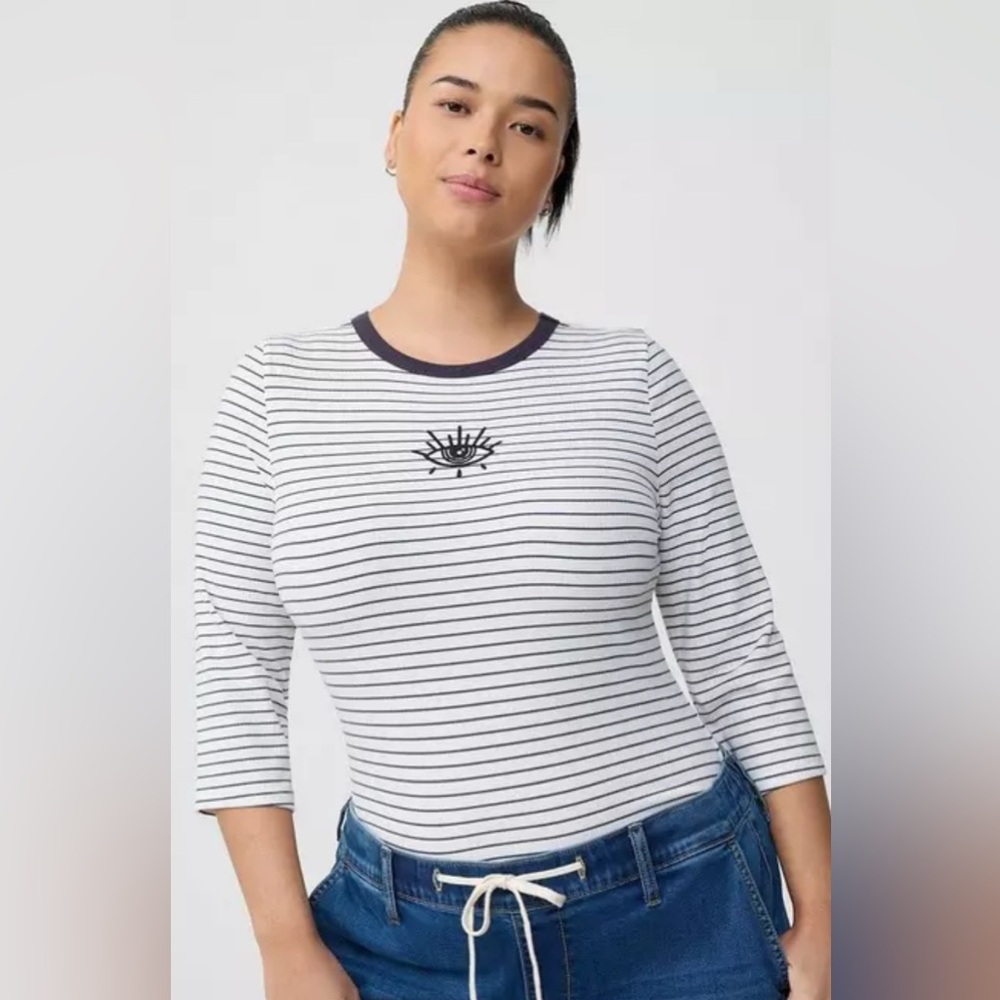 Torrid Size 4(4X)(26) Super Soft Ribbed Crewneck Striped Fitted Striped Tee Top